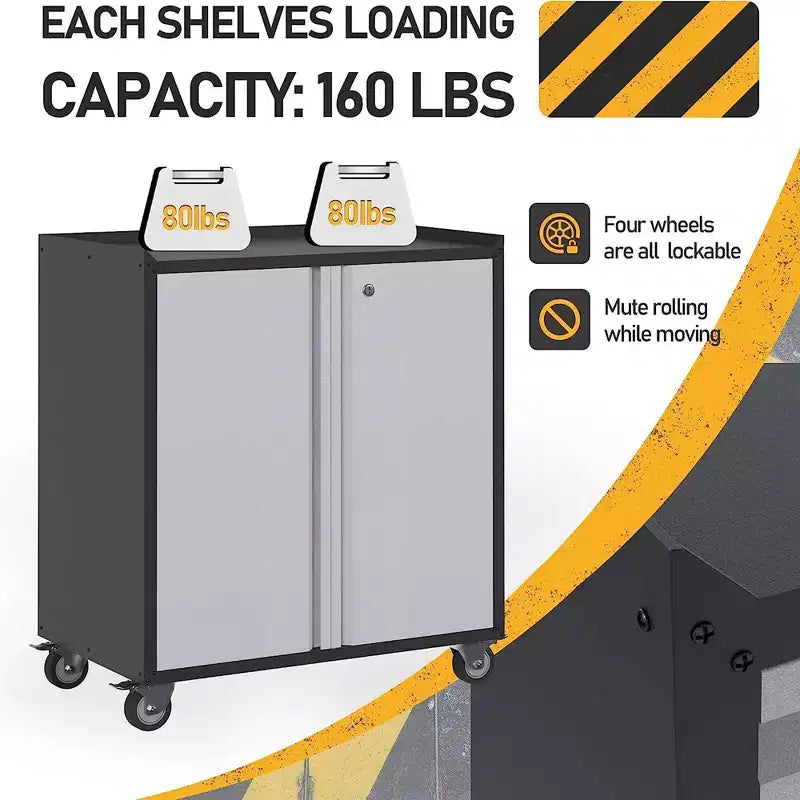 AOBABO Lockable Steel File Storage Organizer Cabinet with Adjustable Shelves and Wheels for Home, School, Office, and Garage Organization, Black
