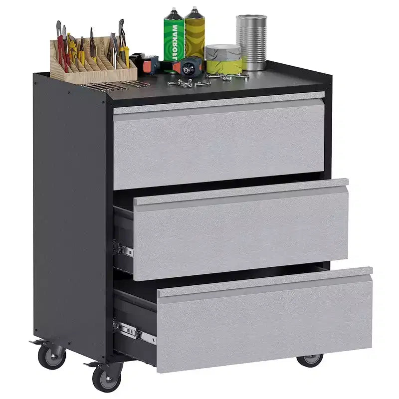 AOBABO Lockable Steel File Storage Organizer Cabinet with Adjustable Shelves and Wheels for Home, School, Office, and Garage Organization, Black