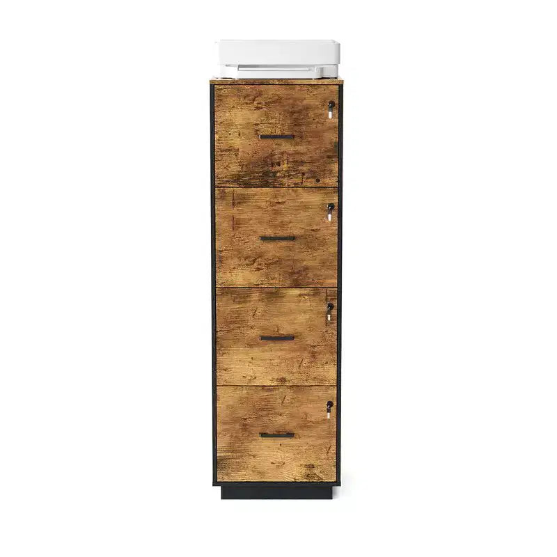 Karl Home15 Inch Embossed 4 Drawer Wooden Filing Cabinet