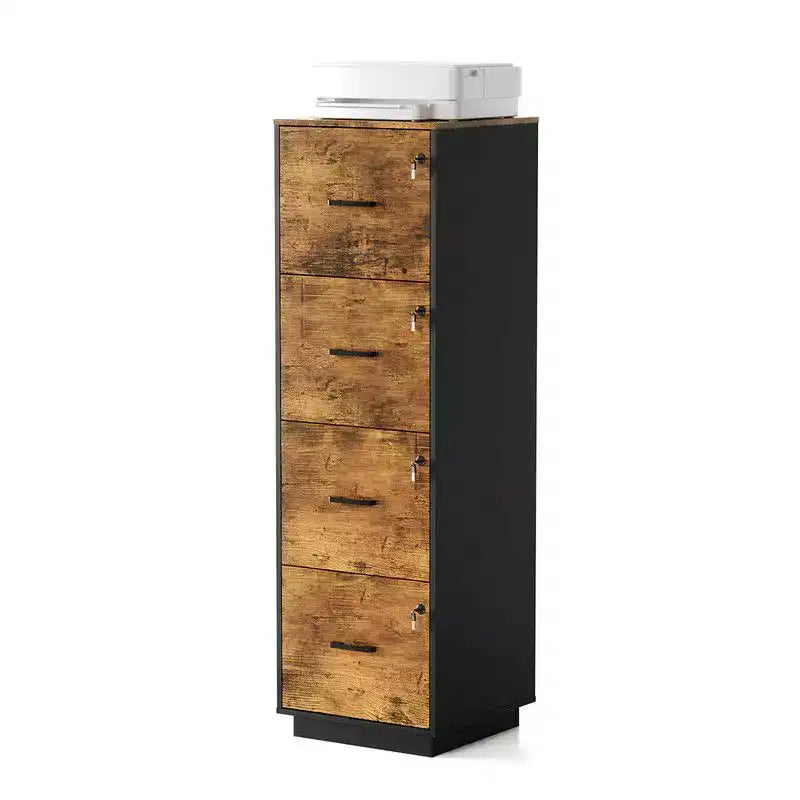 Karl Home15 Inch Embossed 4 Drawer Wooden Filing Cabinet