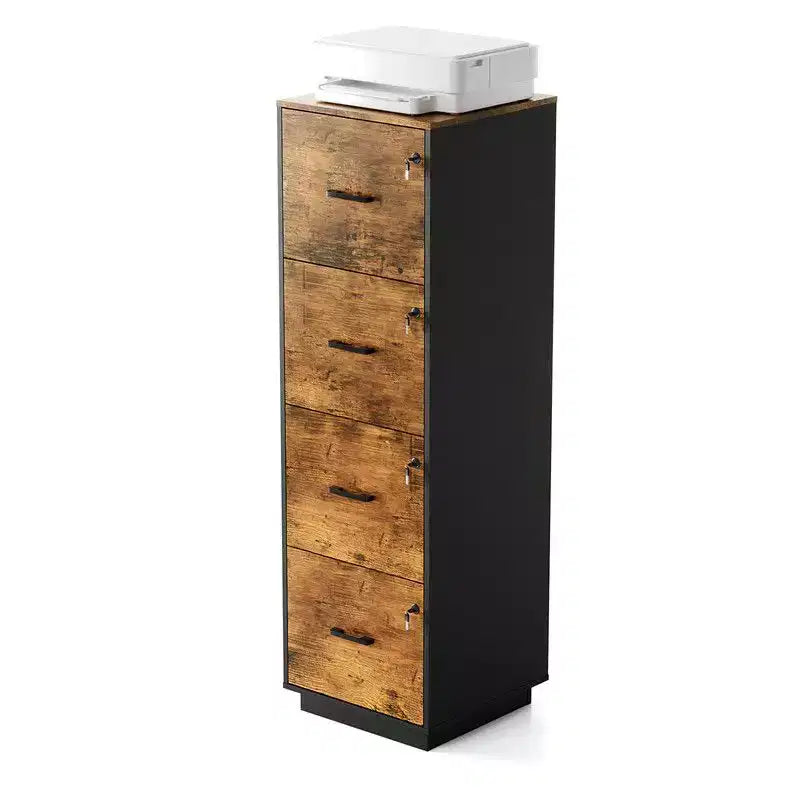 Karl Home15 Inch Embossed 4 Drawer Wooden Filing Cabinet