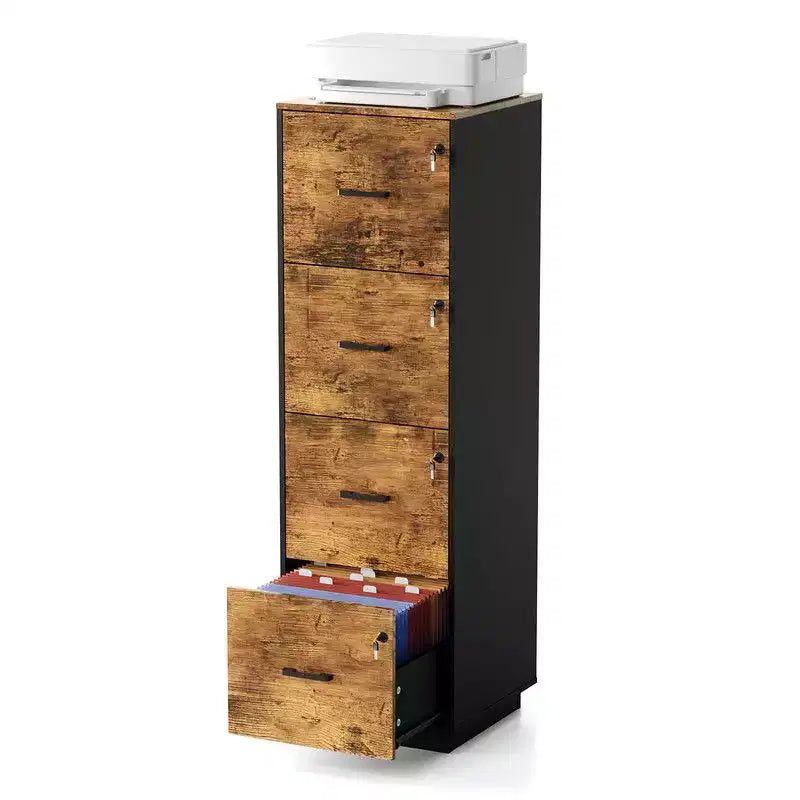 Karl Home15 Inch Embossed 4 Drawer Wooden Filing Cabinet