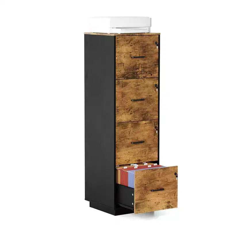 Karl Home15 Inch Embossed 4 Drawer Wooden Filing Cabinet