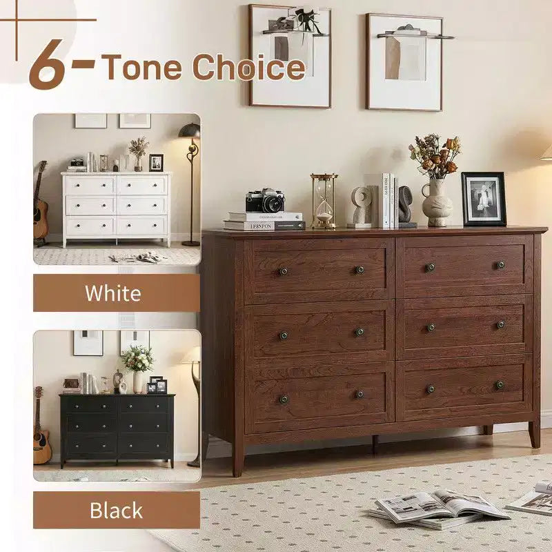 Karl Home 47 Inch Six Drawer Cabinet with Double Row Dual Handles Frame Design Melamine Finish