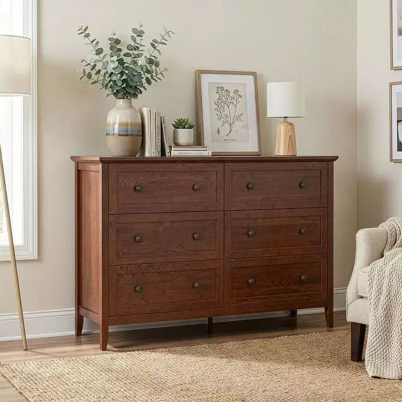 Karl Home 47 Inch Six Drawer Cabinet with Double Row Dual Handles Frame Design Melamine Finish
