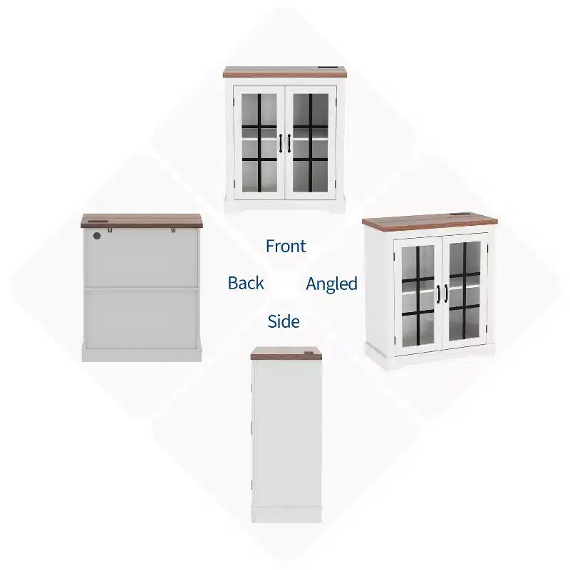 Modern Multifunctional Sideboard with Cross Design Glass Door Built-in Power Outlet Storage Buffet Cabinet for Living Dining Room