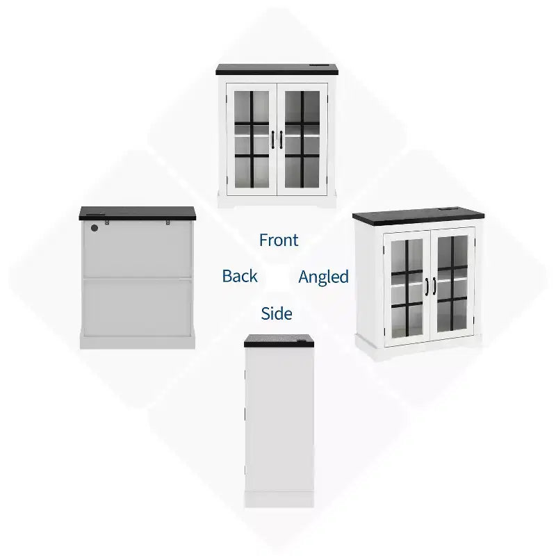 Modern Multifunctional Sideboard with Cross Design Glass Door Built-in Power Outlet Storage Buffet Cabinet for Living Dining Room
