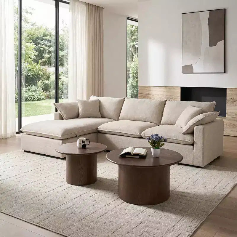 JVNOXK Coffee Table Set of 2 ,MDF Round Coffee Table for Living Room ,Apartment,Leisure Area Walnut