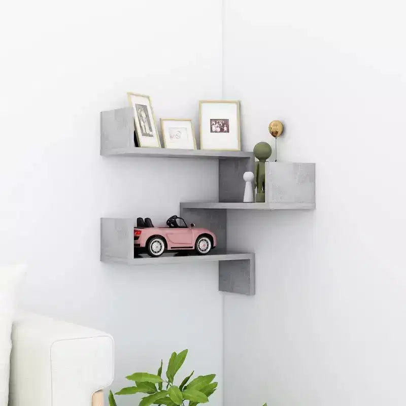 vidaXL Wall Corner Shelf Concrete Grey Engineered Wood 15.7x15.7x19.7 in