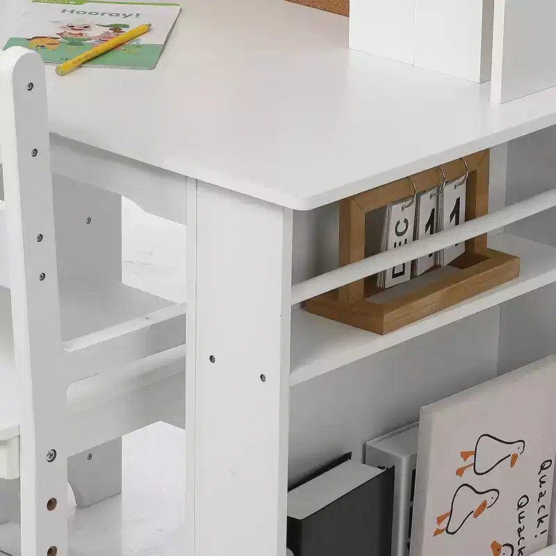 Kids Desk and Chair Set, Wooden Study Table with Hutch and Storage Shelf, Bulletin Board, Children School Learning Desk Set, for Kids, White