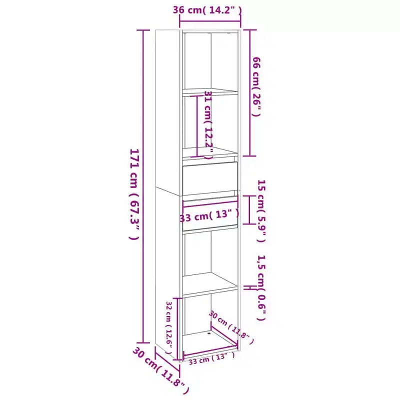 vidaXL Book Cabinet High Gloss Gray 14.2x11.8x67.3 Engineered Wood