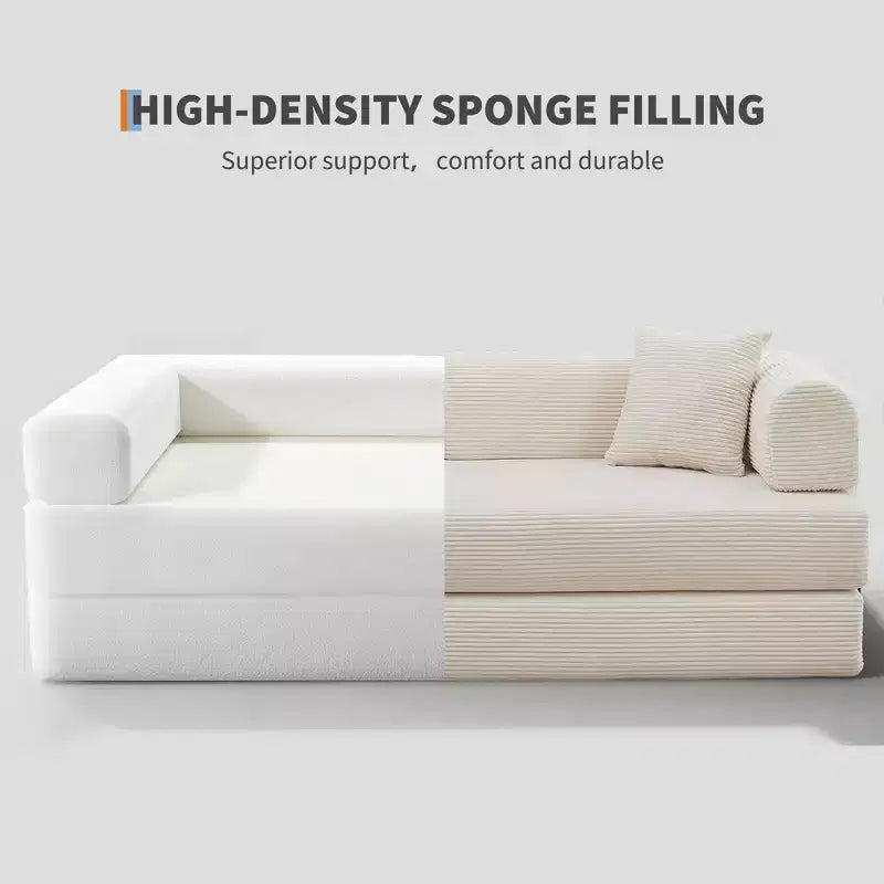 4-in-1 Convertible Sleeper Sofa Bed, 79 Frameless Corduroy Folding Floor Mattress Couch w/ Pillow, No Assembly Loveseat for Small Apartment