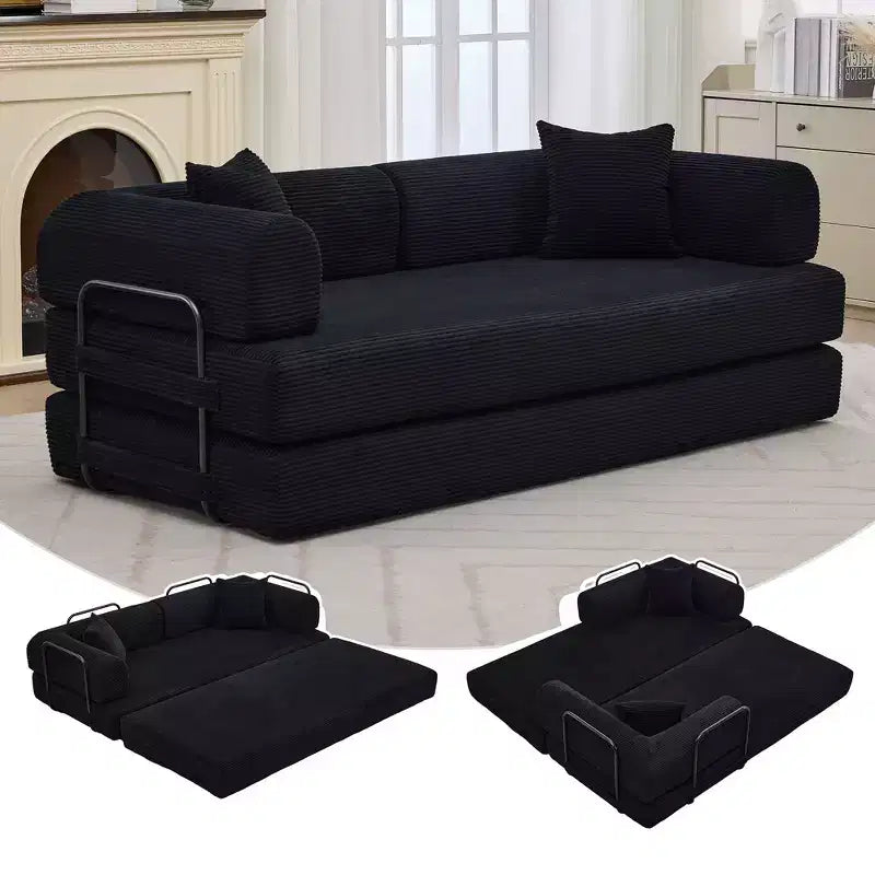 4-in-1 Convertible Sleeper Sofa Bed, 79 Frameless Corduroy Folding Floor Mattress Couch w/ Pillow, No Assembly Loveseat for Small Apartment