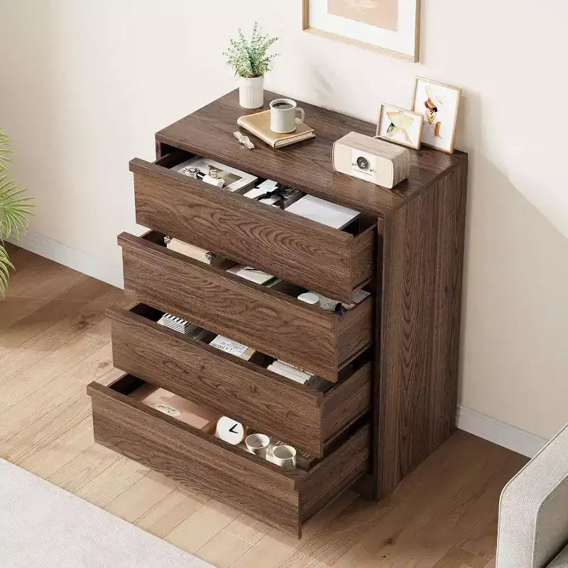 GustoWave Modern Bedside End Side Table, 4 Drawer Dresser for Bedroom, Living Room, Entryway, Brown