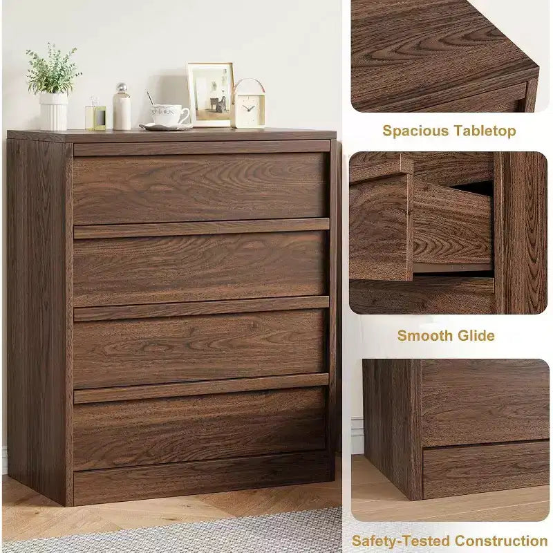 GustoWave Modern Bedside End Side Table, 4 Drawer Dresser for Bedroom, Living Room, Entryway, Brown