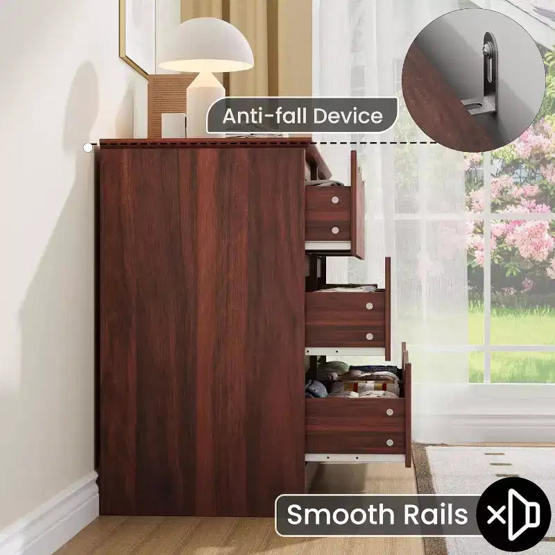GustoWave Modern Closet, Wooden Storage Dresser with 6 Drawers for Bedroom, Living Room, Hallway, Brown