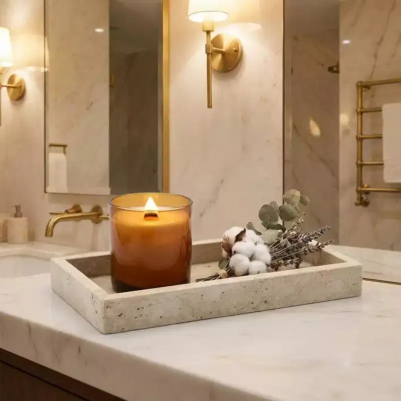 Elegant Natural Marble Jewelry Tray Organizer, Mom's Day Gift Genuine Marble Stone Tray for Vanity Bathroom Home Decor