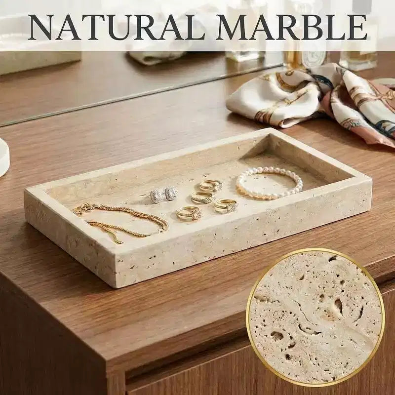Elegant Natural Marble Jewelry Tray Organizer, Mom's Day Gift Genuine Marble Stone Tray for Vanity Bathroom Home Decor