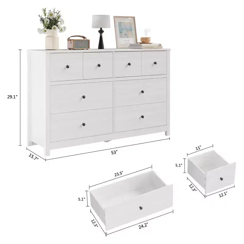 Modern 8-Drawer Dresser for Bedroom, Wide Wood Chest of Drawers with Deep Storage, Freestanding Organizer Cabinet Furniture for Living Room