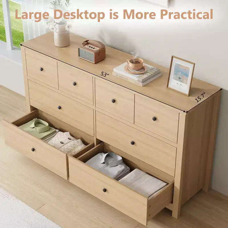 Modern 8-Drawer Dresser for Bedroom, Wide Wood Chest of Drawers with Deep Storage, Freestanding Organizer Cabinet Furniture for Living Room