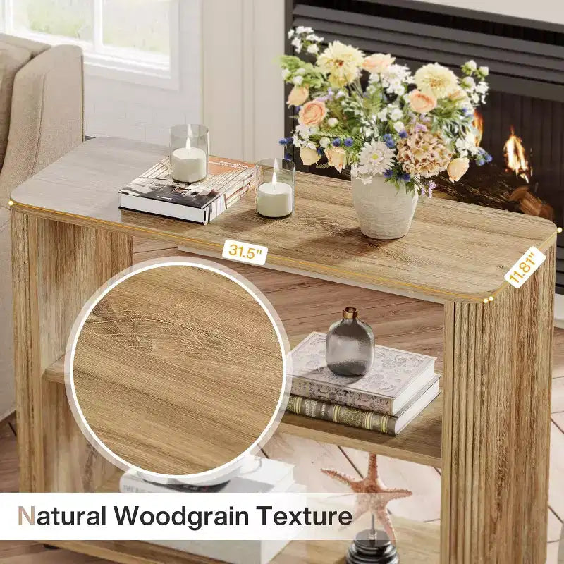 Lantine Narrow Side Table, 3-Tier End Table with Storage Shelves, Farmhouse Bedside Table for Bedroom, Living Room, Small Spaces, Sofa Couch, Natural