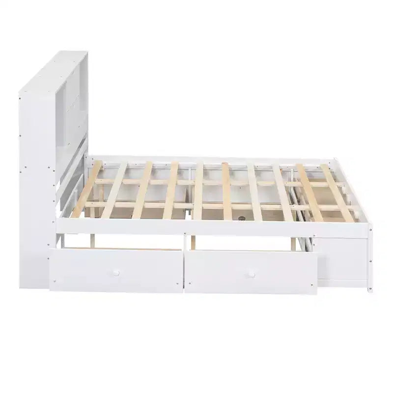 FAMYYT Queen Size Platform Bed with Storage Shelf and 8 Drawers, Easy Assembly
