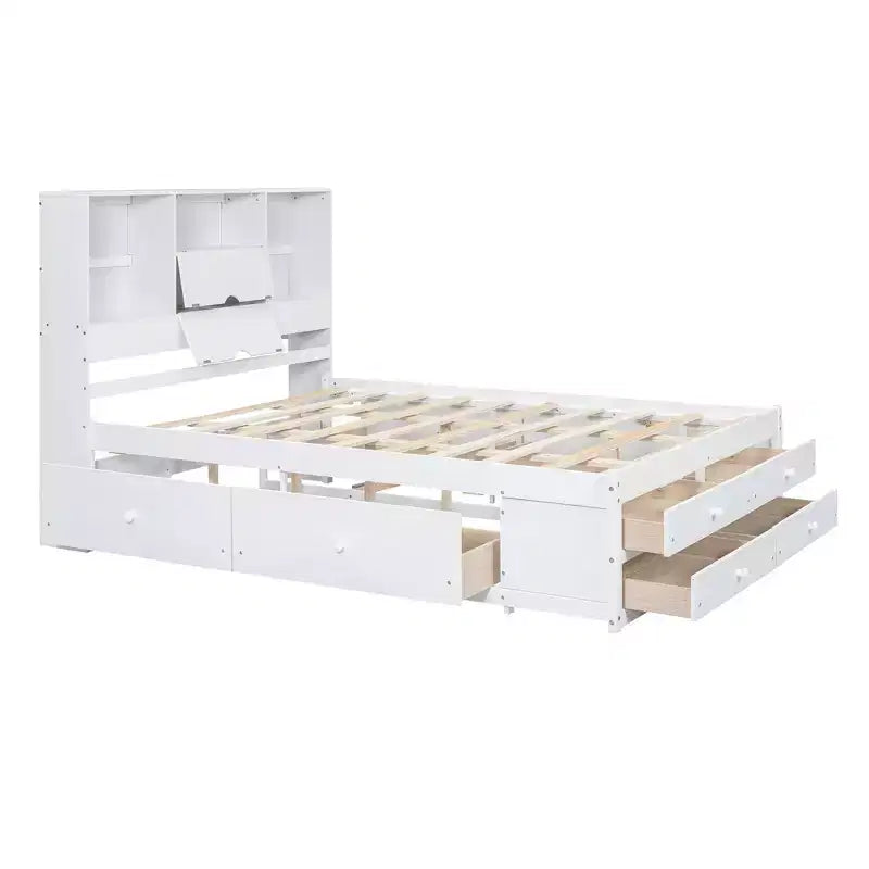 FAMYYT Queen Size Platform Bed with Storage Shelf and 8 Drawers, Easy Assembly