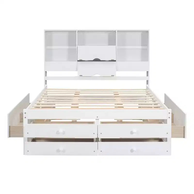 FAMYYT Queen Size Platform Bed with Storage Shelf and 8 Drawers, Easy Assembly