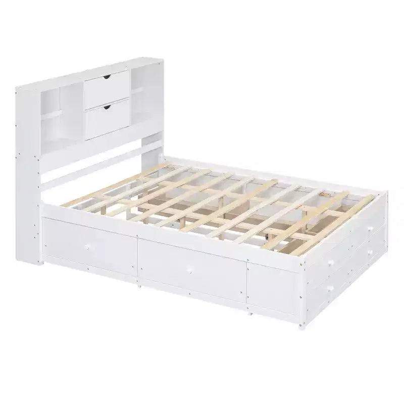 FAMYYT Queen Size Platform Bed with Storage Shelf and 8 Drawers, Easy Assembly