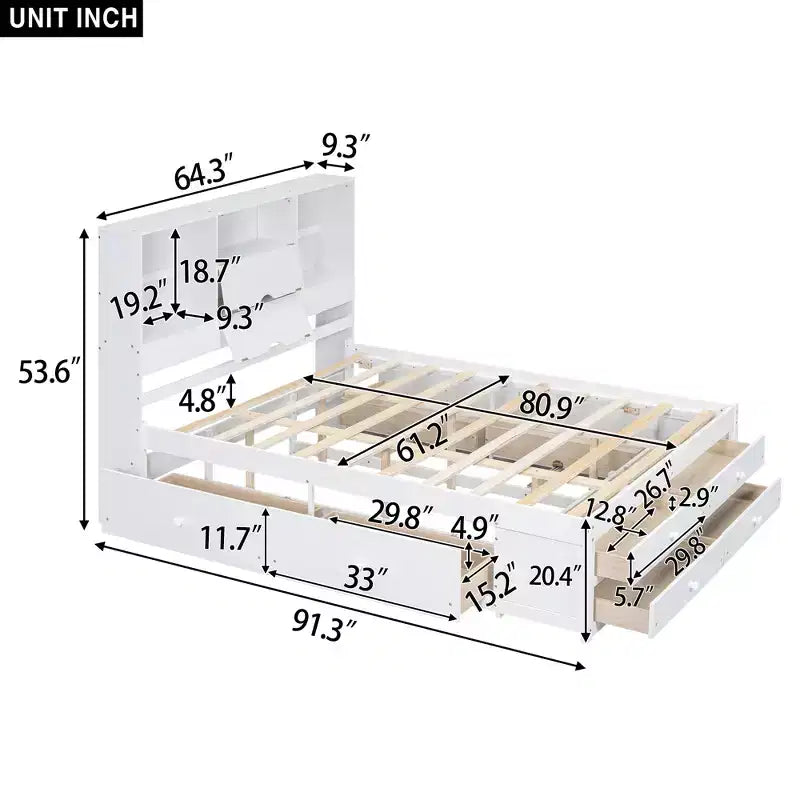 FAMYYT Queen Size Platform Bed with Storage Shelf and 8 Drawers, Easy Assembly