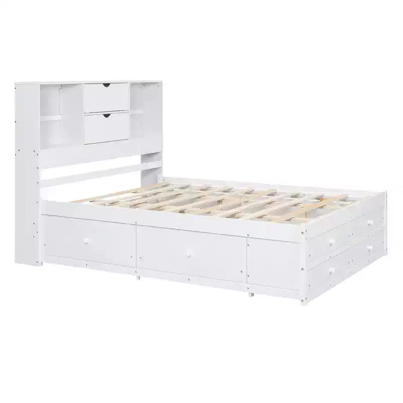 FAMYYT Queen Size Platform Bed with Storage Shelf and 8 Drawers, Easy Assembly