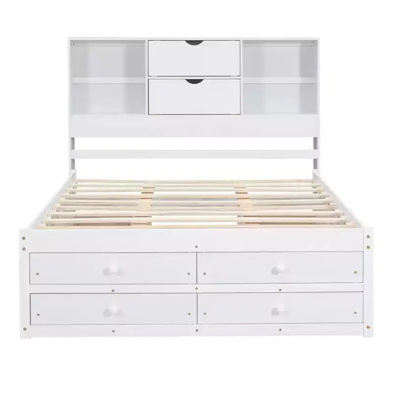 FAMYYT Queen Size Platform Bed with Storage Shelf and 8 Drawers, Easy Assembly