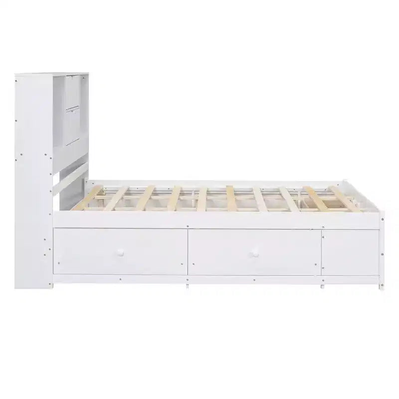 FAMYYT Queen Size Platform Bed with Storage Shelf and 8 Drawers, Easy Assembly
