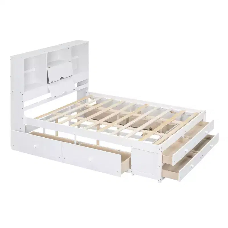 FAMYYT Queen Size Platform Bed with Storage Shelf and 8 Drawers, Easy Assembly