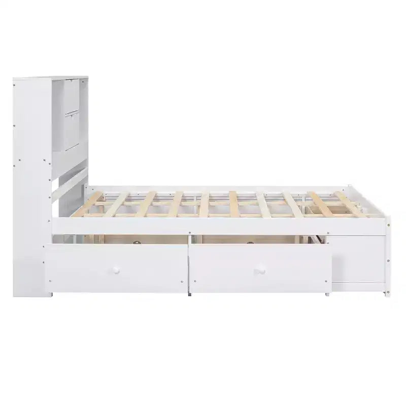 FAMYYT Queen Size Platform Bed with Storage Shelf and 8 Drawers, Easy Assembly