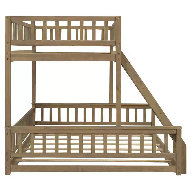 FAMYYT Twin XL Size Wood Bed?With Guardrail, ladder, Easy Assembly