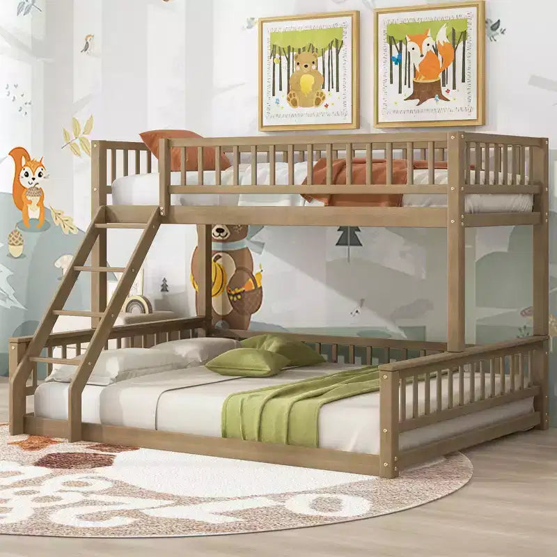 FAMYYT Twin XL Size Wood Bed?With Guardrail, ladder, Easy Assembly