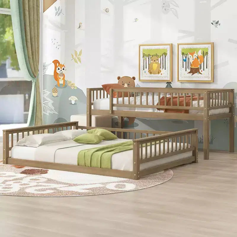 FAMYYT Twin XL Size Wood Bed?With Guardrail, ladder, Easy Assembly