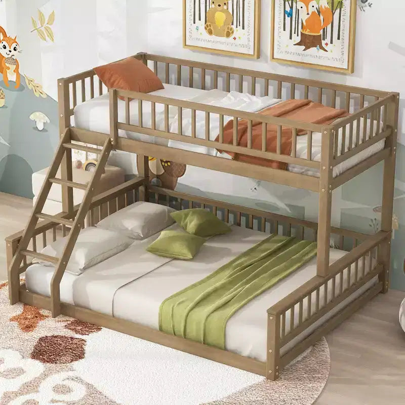 FAMYYT Twin XL Size Wood Bed?With Guardrail, ladder, Easy Assembly