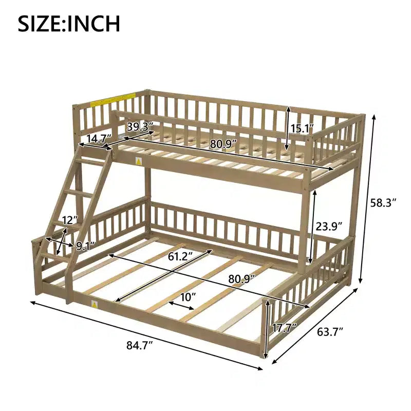 FAMYYT Twin XL Size Wood Bed?With Guardrail, ladder, Easy Assembly