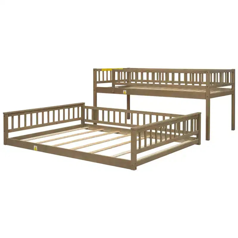 FAMYYT Twin XL Size Wood Bed?With Guardrail, ladder, Easy Assembly