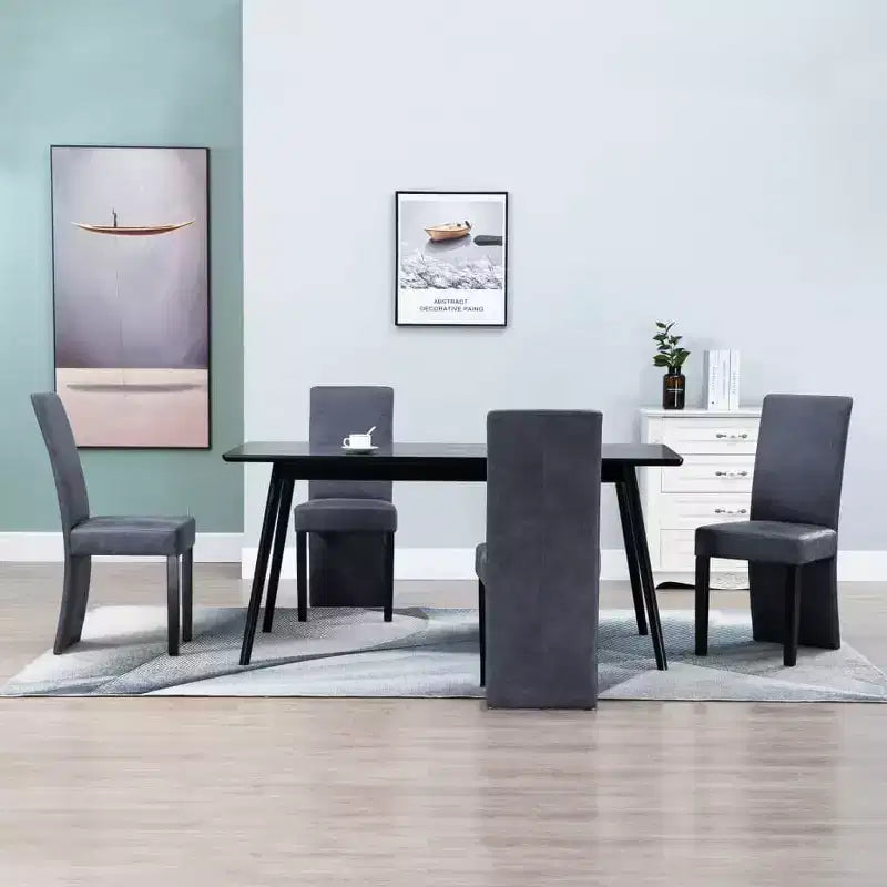 vidaXL Dining Chair Set of 4 Brown Faux suede leather and solid wood