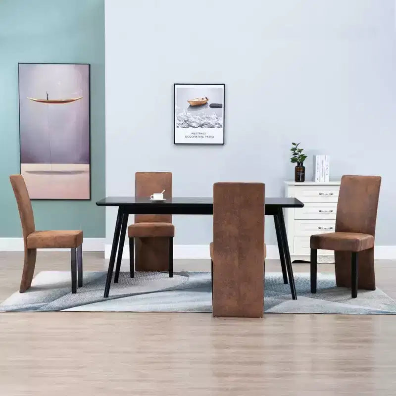 vidaXL Dining Chair Set of 4 Brown Faux suede leather and solid wood