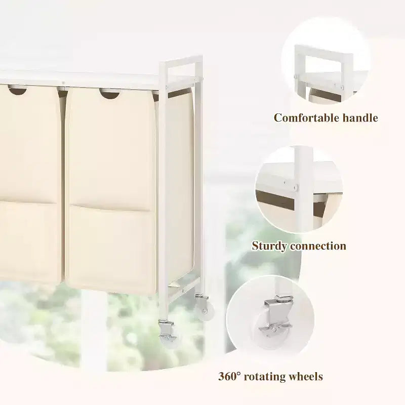 Laundry Hamper with Shelf & 3 Removable Pull-Out Bags, 120L Rolling Laundry Sorter with Metal Frame for Bathroom
