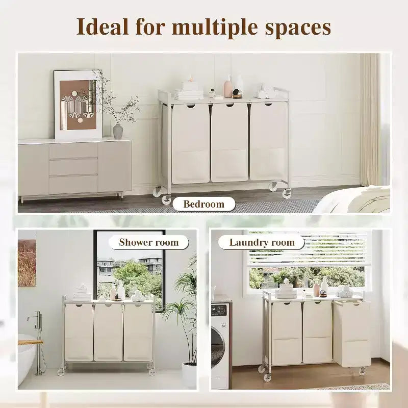 Laundry Hamper with Shelf & 3 Removable Pull-Out Bags, 120L Rolling Laundry Sorter with Metal Frame for Bathroom