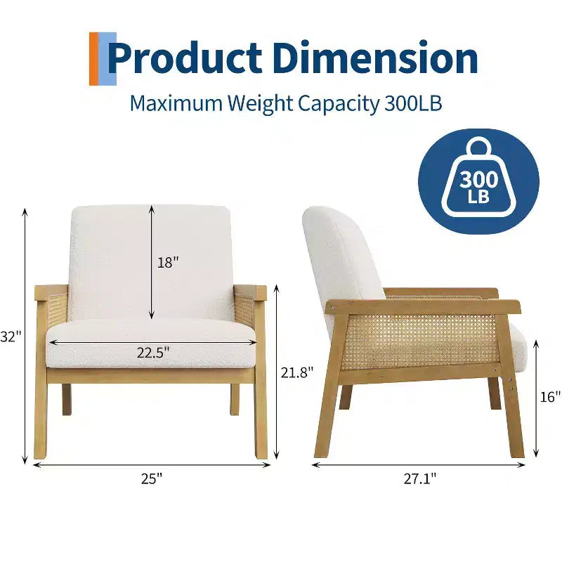 Modern High Back Wood Frame Accent Chair with 300lb Capacity - Upholstered Rattan or PU Leather Armchair for Living Room