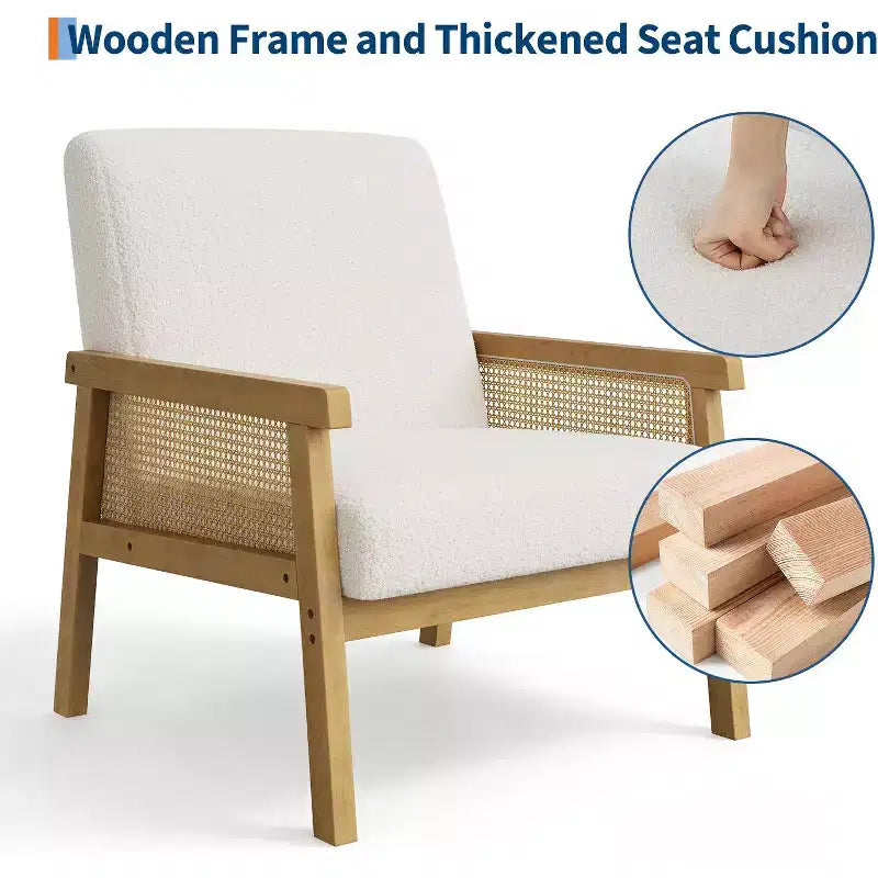 Modern High Back Wood Frame Accent Chair with 300lb Capacity - Upholstered Rattan or PU Leather Armchair for Living Room