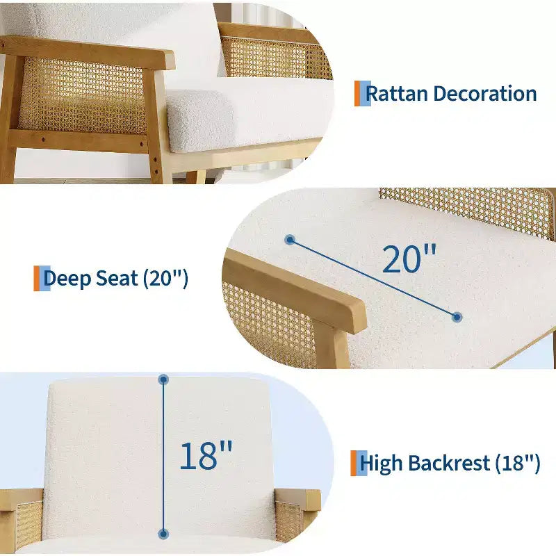 Modern High Back Wood Frame Accent Chair with 300lb Capacity - Upholstered Rattan or PU Leather Armchair for Living Room