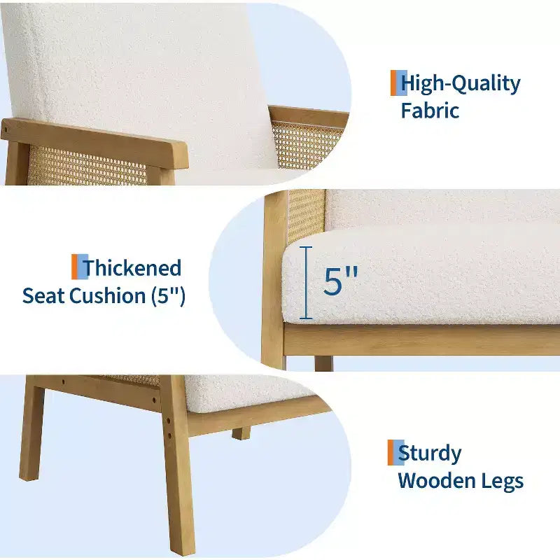 Modern High Back Wood Frame Accent Chair with 300lb Capacity - Upholstered Rattan or PU Leather Armchair for Living Room