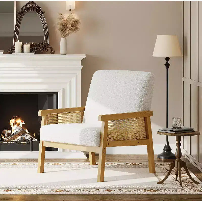 Modern High Back Wood Frame Accent Chair with 300lb Capacity - Upholstered Rattan or PU Leather Armchair for Living Room